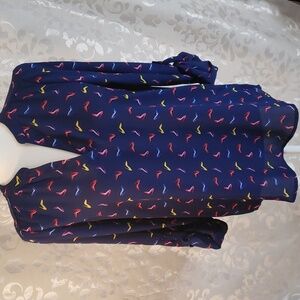 Sunny Leigh Navy Roll-Tab Sleeve Blouse with Shoe Design Print, Small